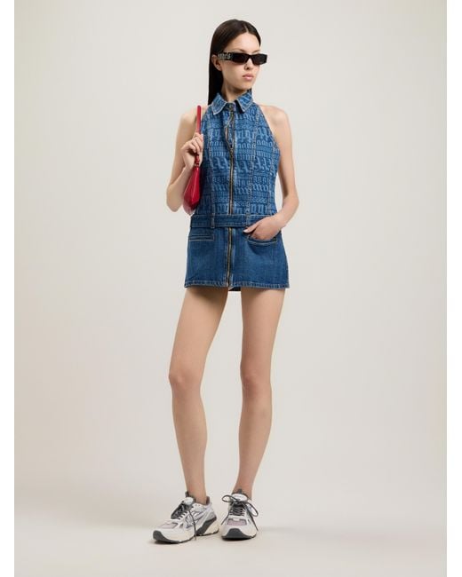 Palm Angels Blue All-Over Logo Denim Dress