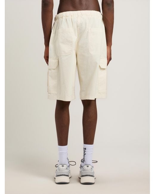 Palm Angels Natural Curved Logo Loose Cargo Shorts for men