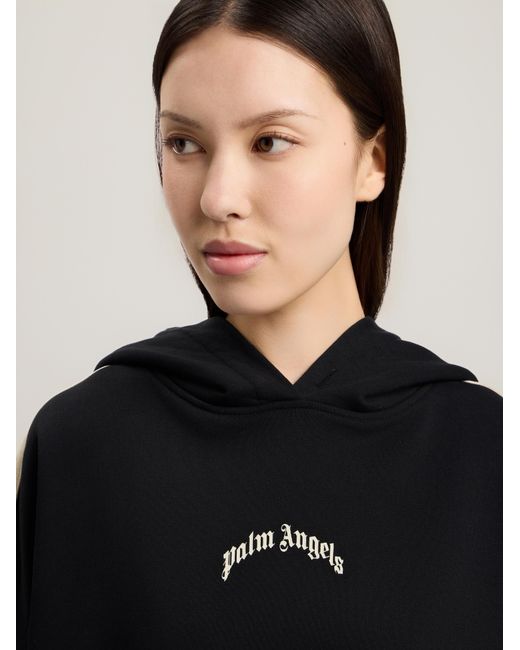 Palm Angels Black Curved Logo Loose Crop Hoodie
