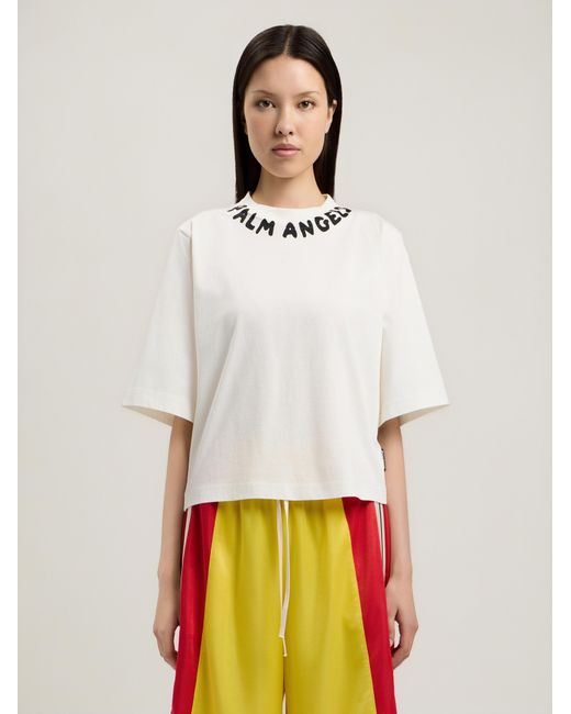 Palm Angels Natural Neck Logo Boxy T-Shirt