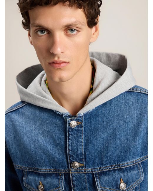 Palm Angels Blue Curved Logo Denim Jacket for men