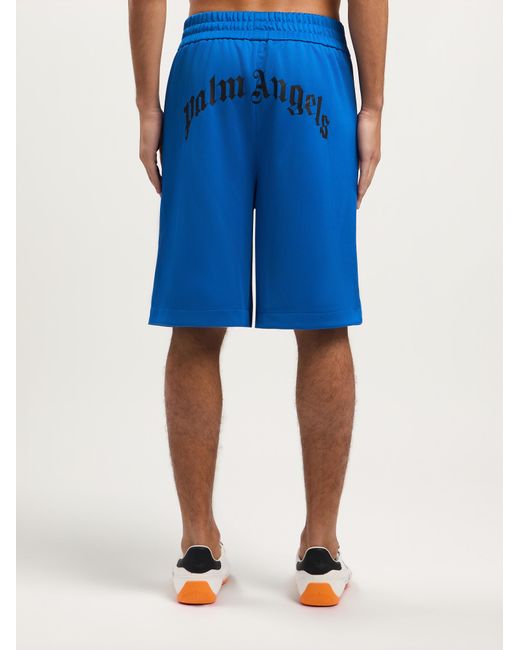Palm Angels Blue Back Curved Logo Track Shorts for men