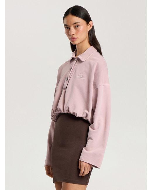 Palm Angels Pink Palm Sway Cropped Long Sleeve Polo