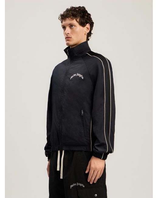 Palm Angels Blue Curved Logo Vintage Track Windbreaker for men