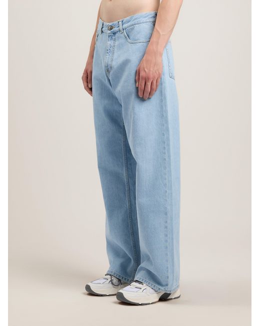 Palm Angels Blue Curved Logo Loose Jeans for men