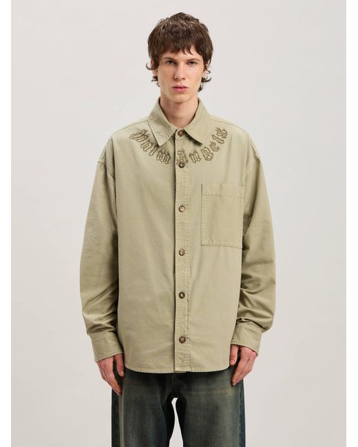 Palm Angels Natural Camel Flame Logo Overshirt for men