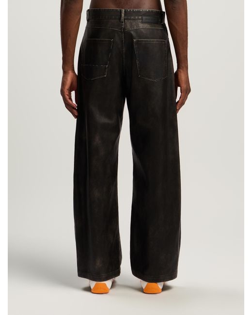 Palm Angels Gray Curved Logo Coated Pants Dark for men