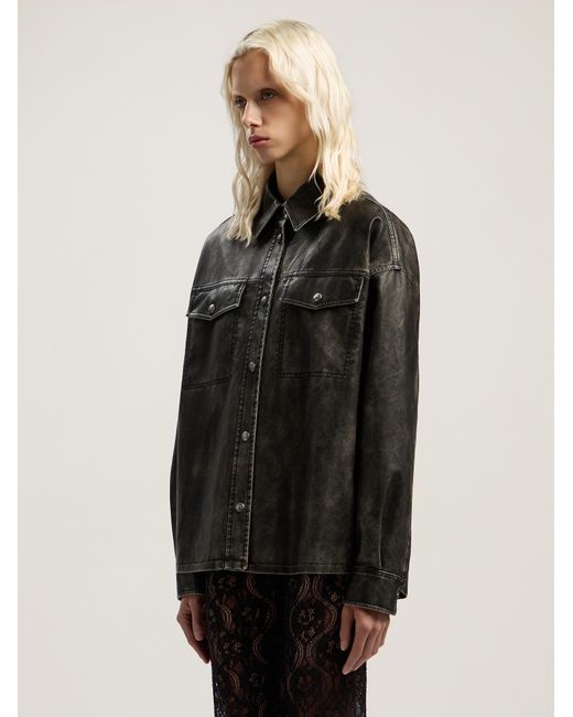 Palm Angels Black Curved Logo Coated Overshirt Dark