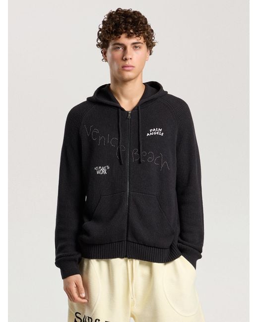 Palm Angels Blue Surfer Dreams Knit Zip-Up Hoodie for men