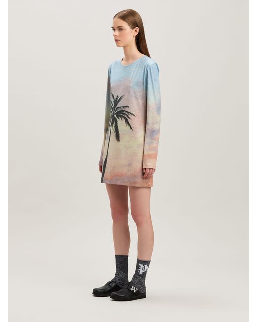 Palm Angels Blue Sunrise Palm Lurex Dress