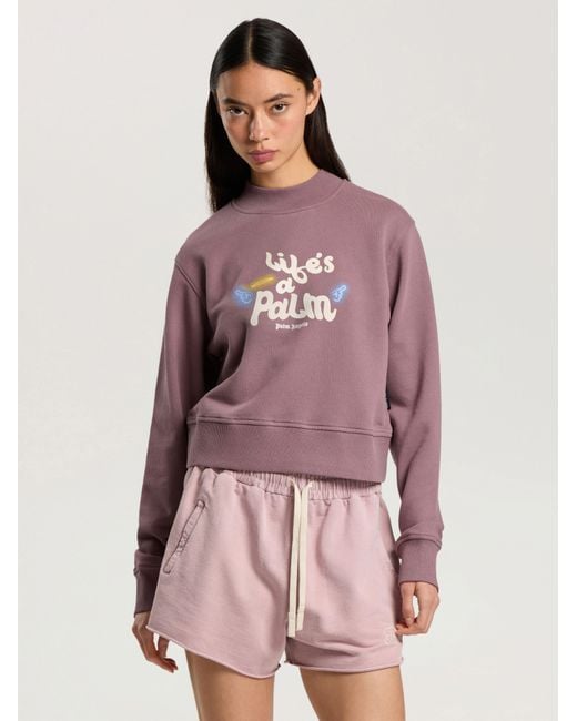 Palm Angels Pink Life's A Beach Cropped Sweatshirt