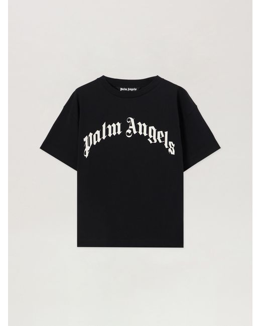 Palm Angels Black Curved Logo T-Shirt for men