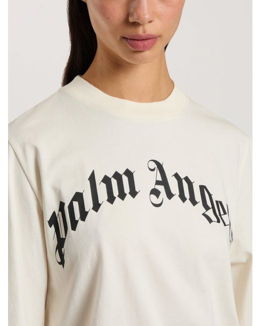 Palm Angels White Curved Logo Boxy T-Shirt Off