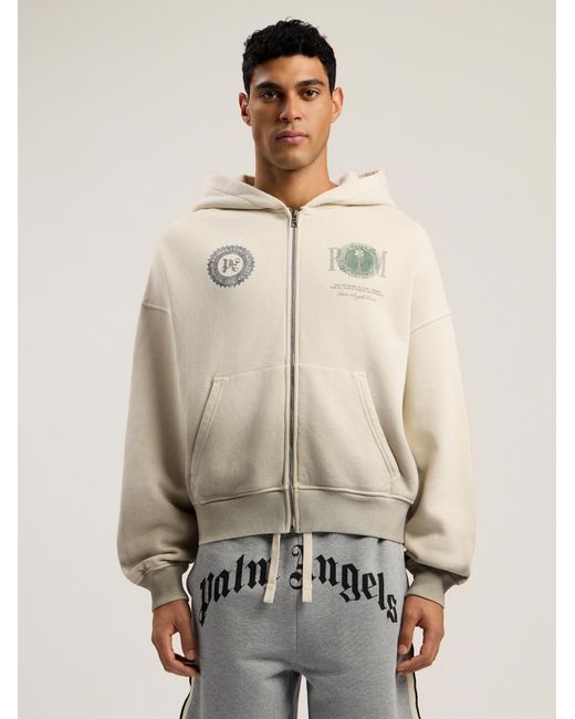 Palm Angels Natural Dollar Zipped Loose Hoodie Ivory for men