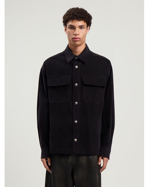 Palm Angels Blue Classic Logo Corduroy Overshirt Anthracite for men