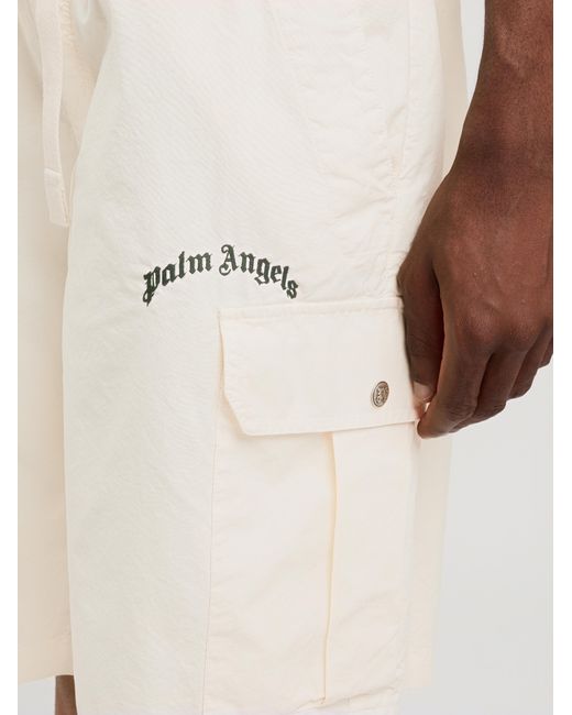 Palm Angels Natural Curved Logo Loose Cargo Shorts for men