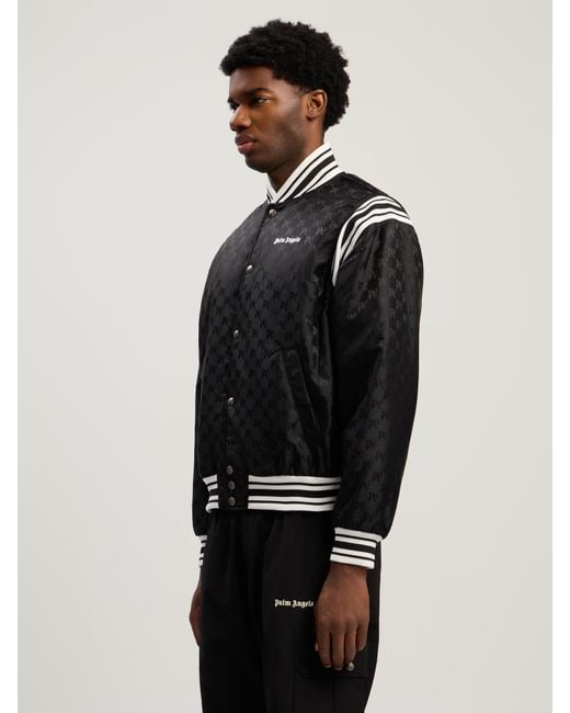 Palm Angels Black Monogram Jacquard Bomber Jacket for men