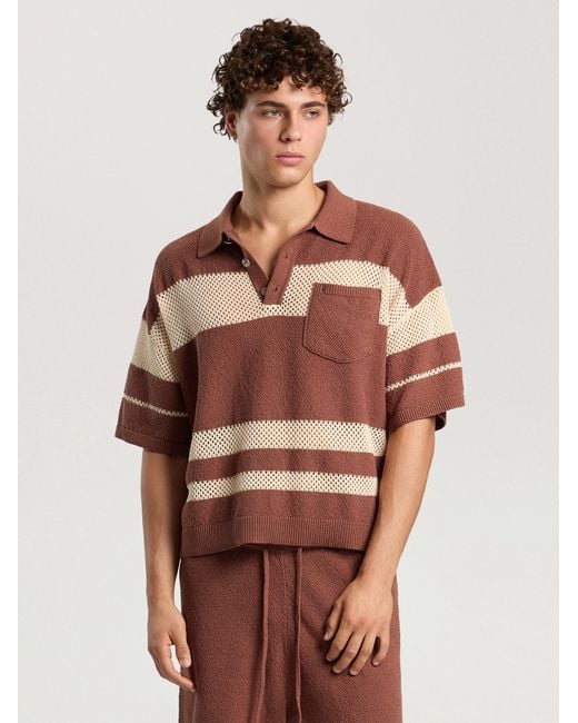 Palm Angels Brown Palm Type Loose Knit Polo for men