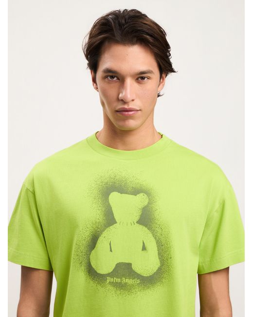 Palm Angels Green Spray Bear T-Shirt for men