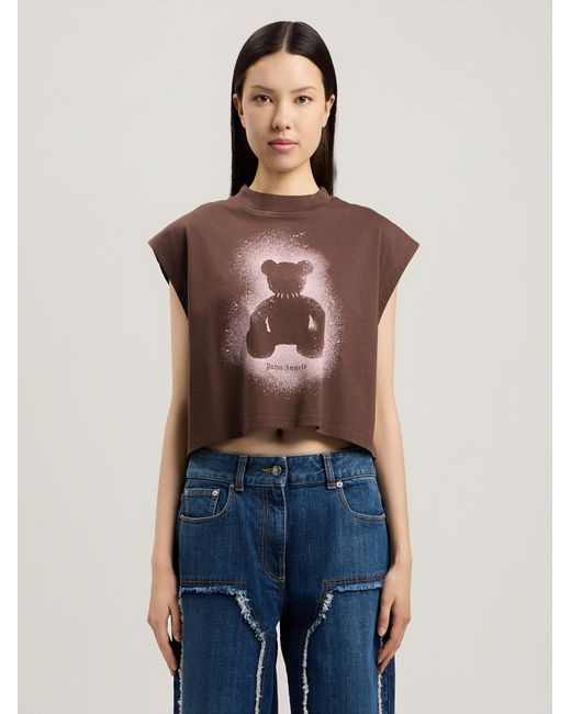 Palm Angels Brown Spray Bear Boxy Tank Top