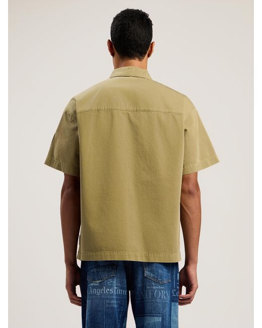 Palm Angels Blue Military Patch Zipped Shirt Army for men