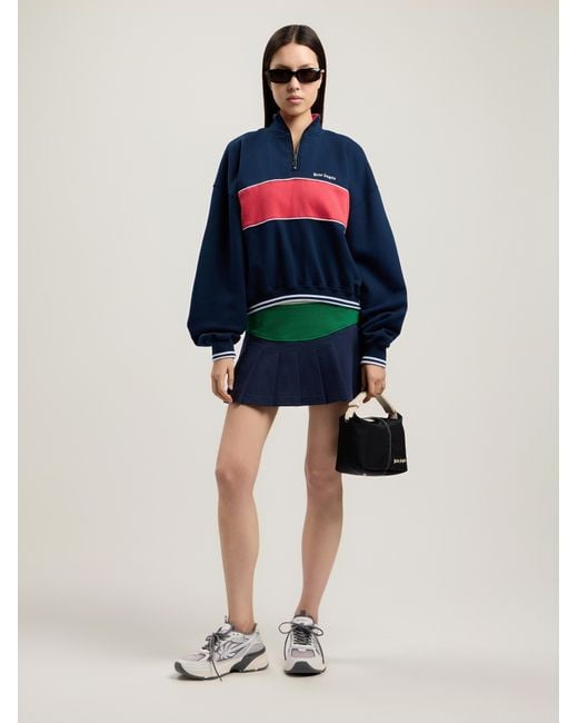 Palm Angels Blue Classic Logo Half-Zip Sweatshirt