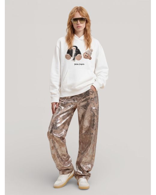 Palm Angels White Broken Bear Cortina Hoodie for men