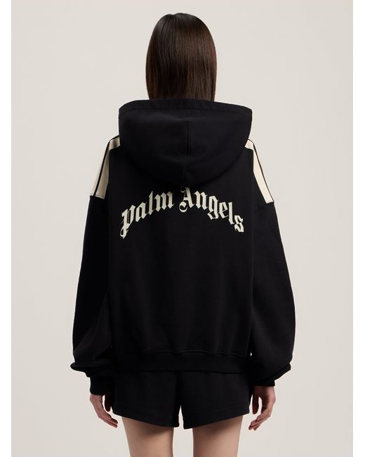 Palm Angels Black Curved Logo Loose Crop Hoodie