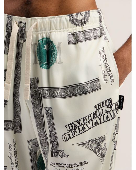 Palm Angels White Dollar Print Wide-Leg Pants Ivory for men