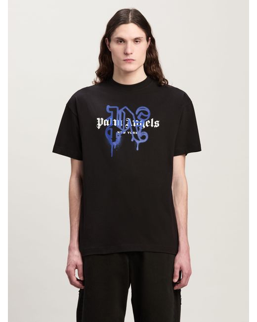 Palm Angels Black Monogram Spray City T-Shirt New York for men