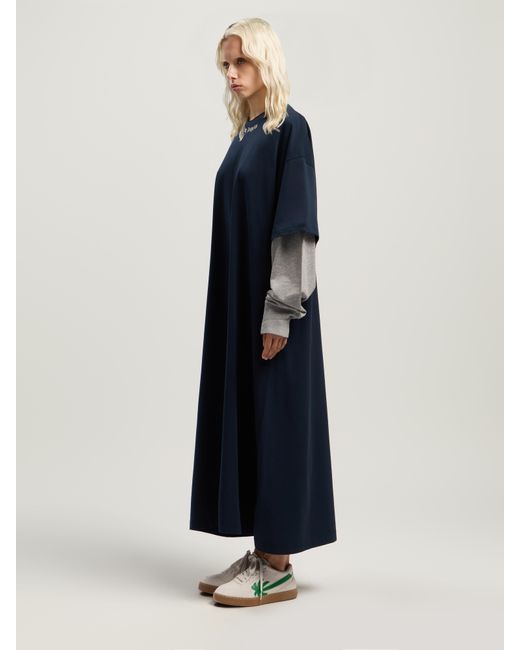 Palm Angels Blue Curved Logo Layered Dress Dark