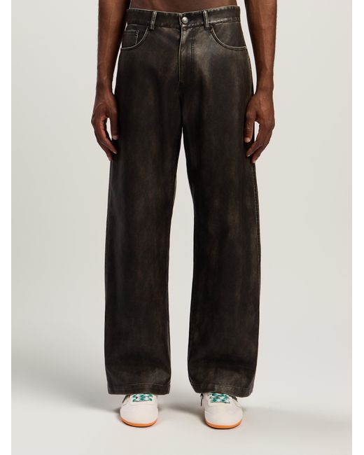 Palm Angels Gray Curved Logo Coated Pants Dark for men