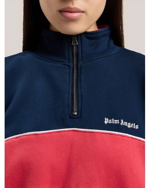 Palm Angels Blue Classic Logo Half-Zip Sweatshirt