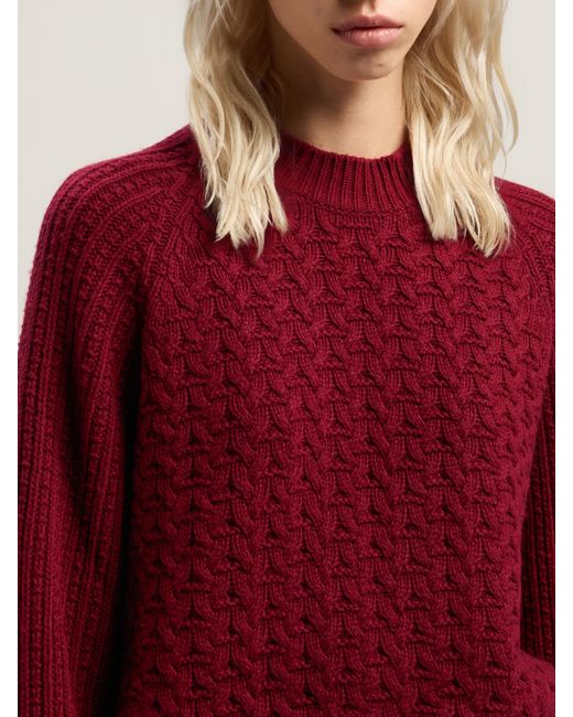 Palm Angels Red Curved Logo Ribbed Sweater Burgundy