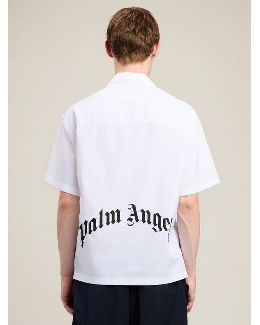 Palm Angels White Back Curved Logo Bowling Shirt for men