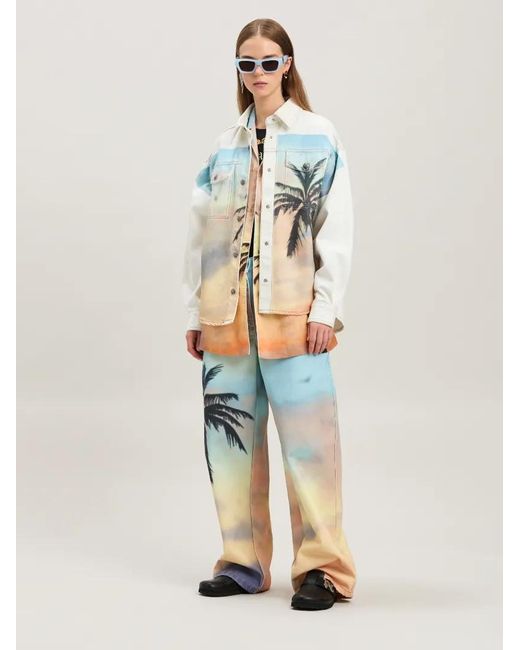 Palm Angels Blue Sunrise Palm Denim Overshirt Off