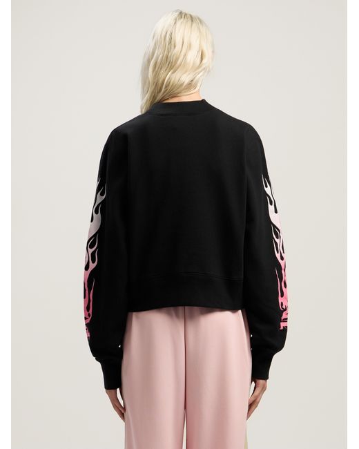 Palm Angels Black Flames Fitted Crew Sweatshirt