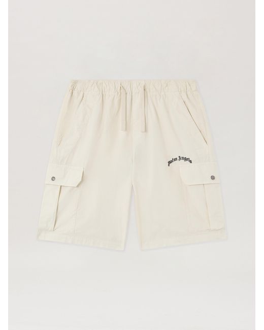 Palm Angels Natural Curved Logo Loose Cargo Shorts for men