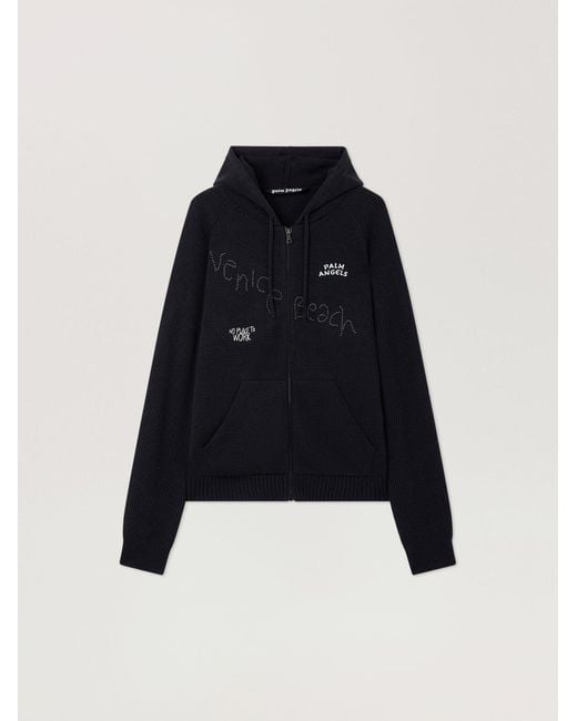 Palm Angels Blue Surfer Dreams Knit Zip-Up Hoodie for men