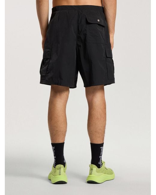 Palm Angels Black Palm Type Loose Cargo Shorts for men
