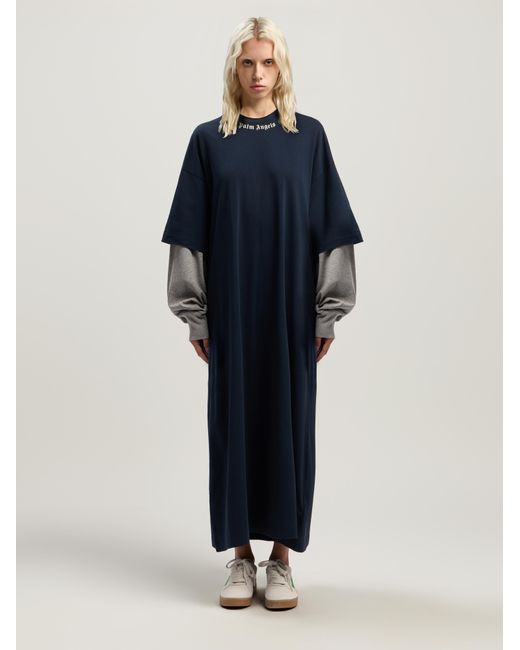Palm Angels Blue Curved Logo Layered Dress Dark