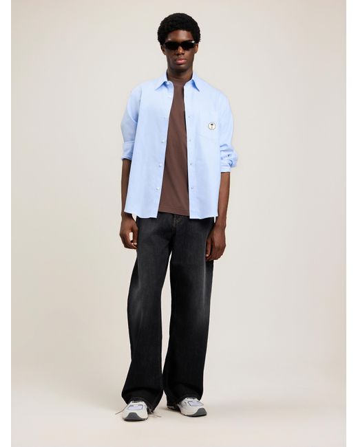 Palm Angels Blue Curved Logo Loose Jeans for men