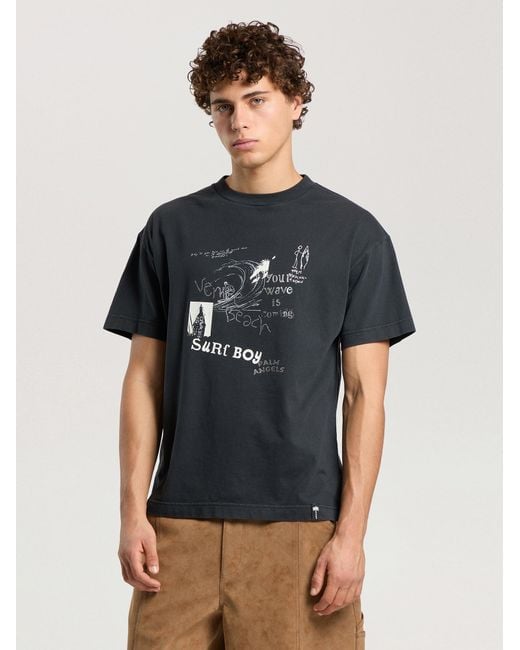 Palm Angels Black Surf Boy Regular T-Shirt Anthracite for men