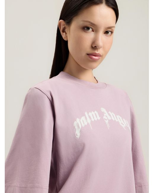 Palm Angels Pink Dripping Curved Logo Boxy T-Shirt