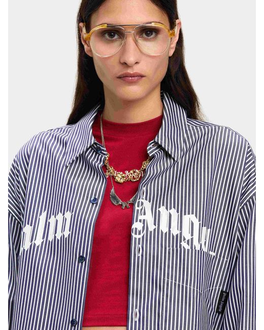 Palm Angels Purple Curved Logo Stripe Shirtdress