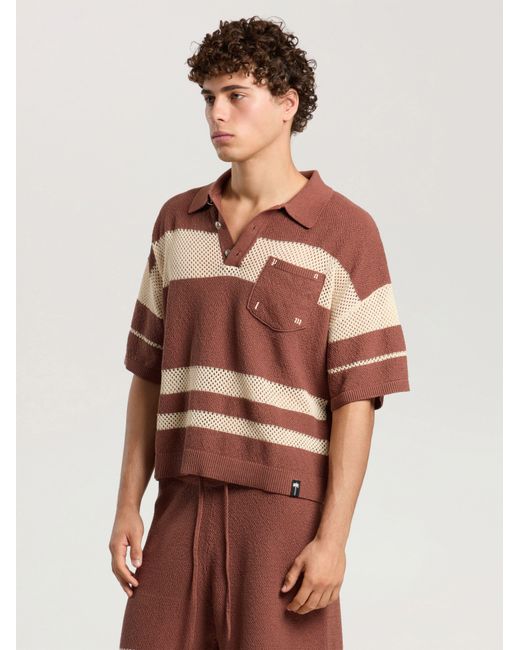 Palm Angels Brown Palm Type Loose Knit Polo for men
