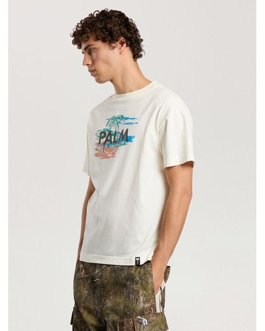 Palm Angels White Palm Island Regular T-Shirt Off for men