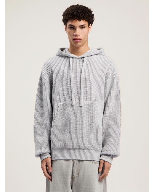 Palm Angels White Curved Logo Rib Knit Hoodie Melange for men