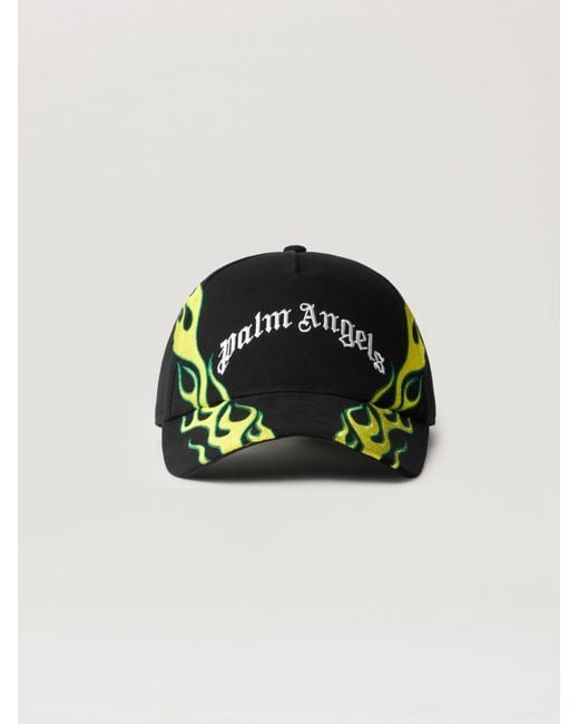 Palm Angels Black Flames Curved Logo Cap for men