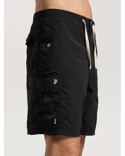 Palm Angels Black Palm Type Loose Cargo Shorts for men